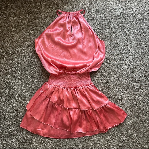 Ramy Brook Satin Pink Ruffle Halter Mini Dress Size Small - Picture 8 of 8